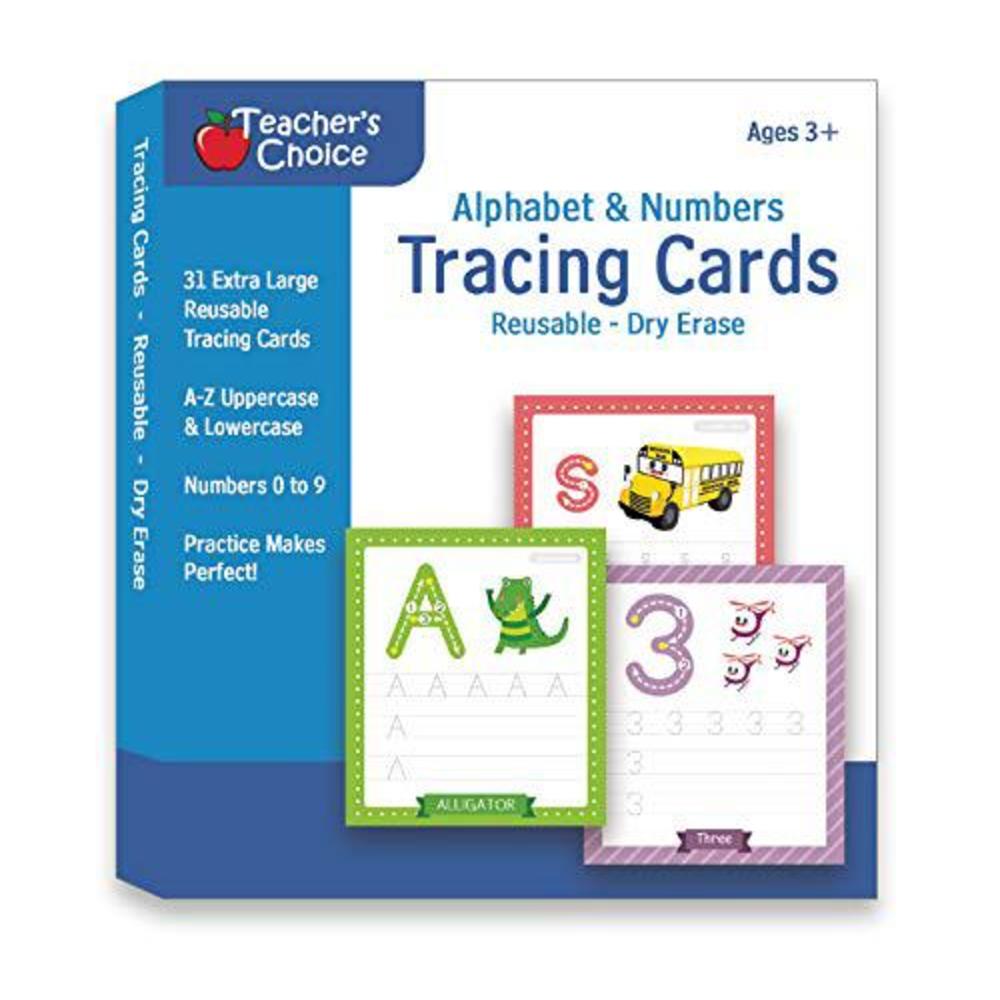 Apostrophe Games alphabet & number tracing cards, reusable, dry erase, upper & lower case, 31 large reusable cards, repetitive tracing alphabe