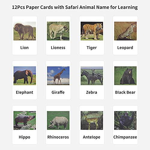 Esoes safari animal figures toys with flash cards, 12 sets of montessori  forest wild jungle animal
