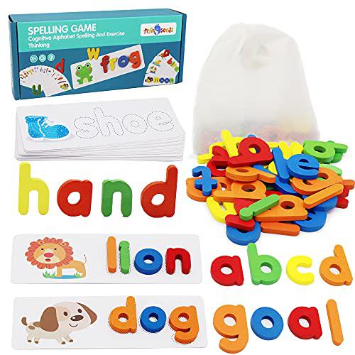 flyingseeds see and spell learning toys, cvc word builders with sight words flash cards kindergarten, educational toys for to