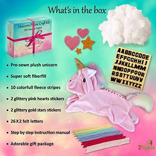 2Pepers 2pepers make your own unicorn pillow kit arts and crafts for girls  (no sewing needed), diy stuffed plush pillow craft kit for