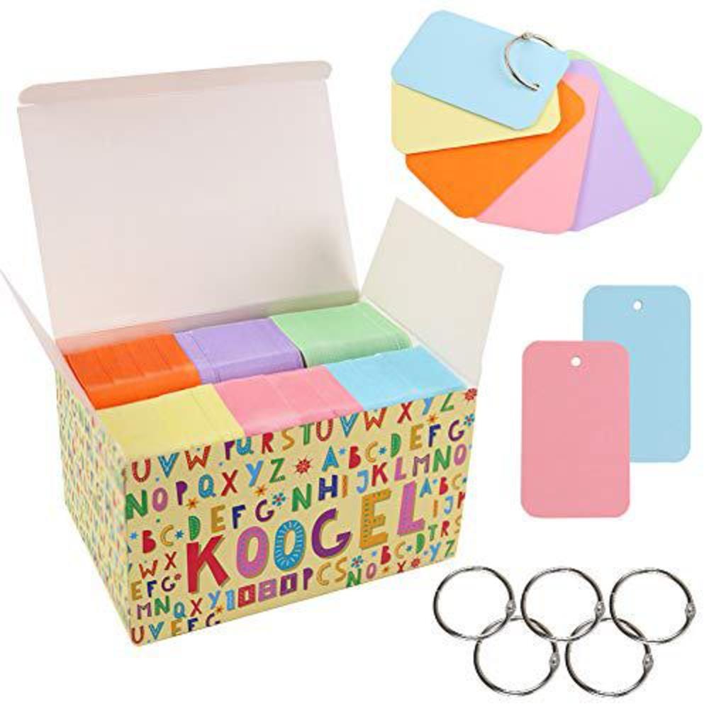 koogel 1080 pcs colored index cards, 6 kinds colored notecards index cards flash cards blank for school learning memory recip