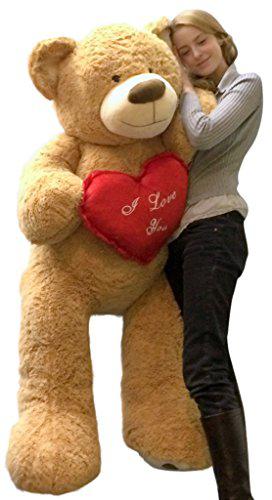 Big Plush i love you giant teddy bear 5 foot soft tan 60 inch, holds heart pillow