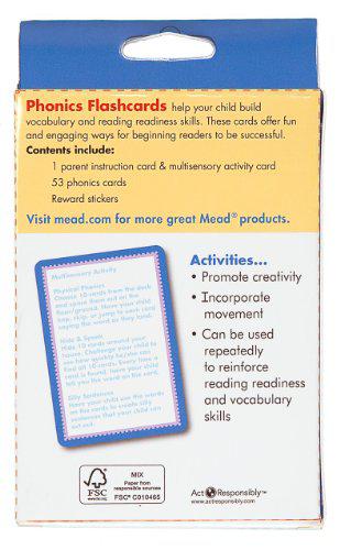 mead flashcards, phonics, grades k-2, 3.62 x 5.25 inches, 55 cards (63144)