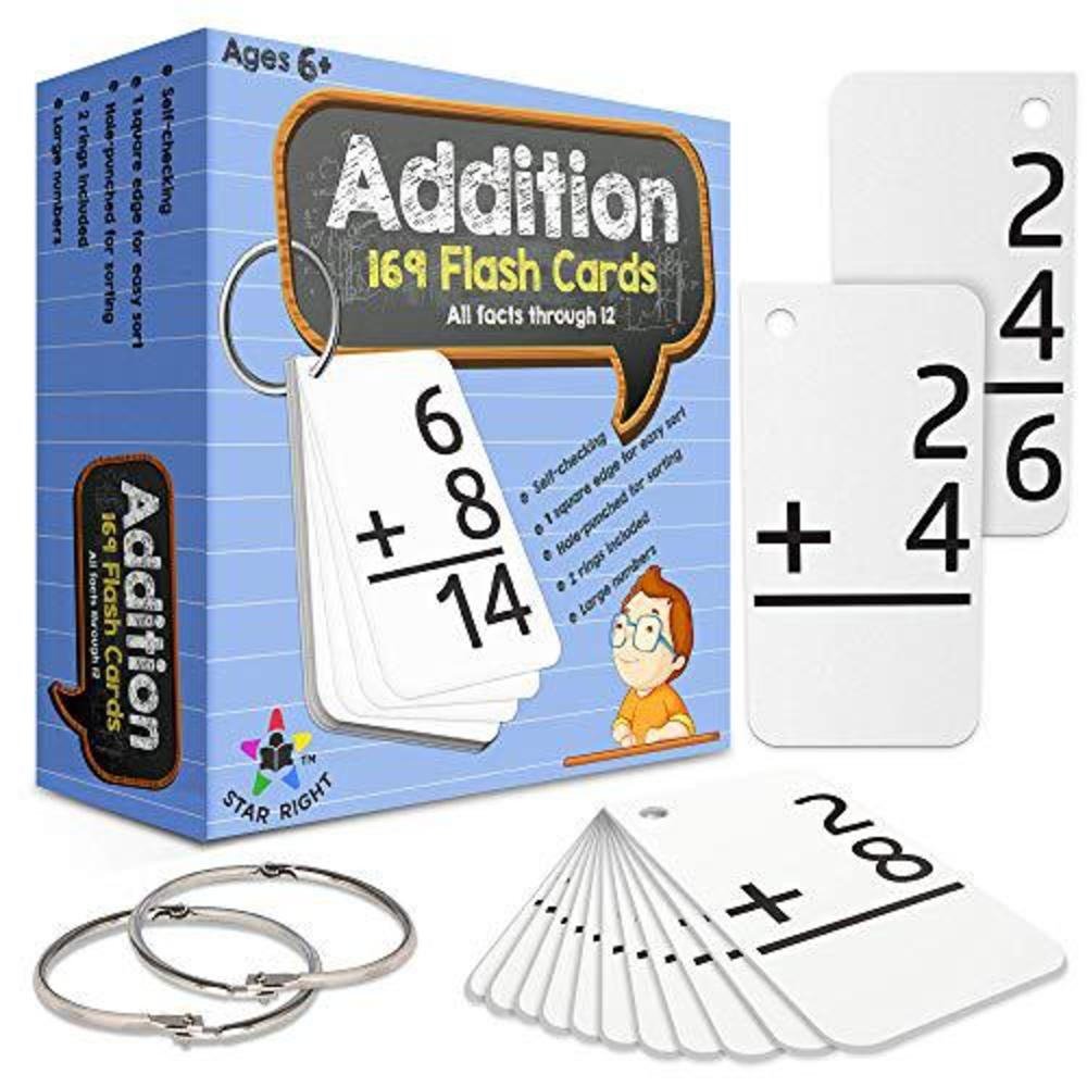 star right education addition flash cards, 0-12 (all facts, 169 cards) with 2 rings