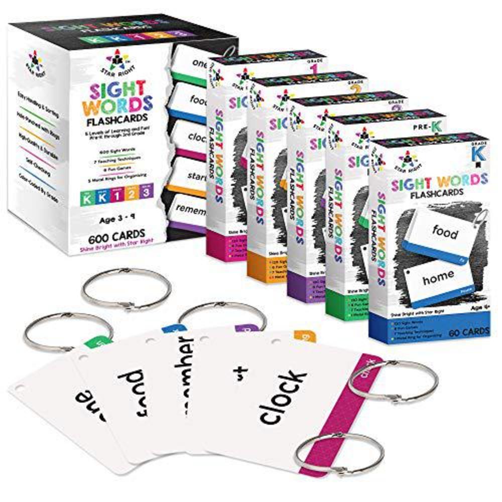 star right sight words flash cards pack - 120 academic words, 6 fun games, 7 teaching techniques -age of 4, 5, 6, 7 years old