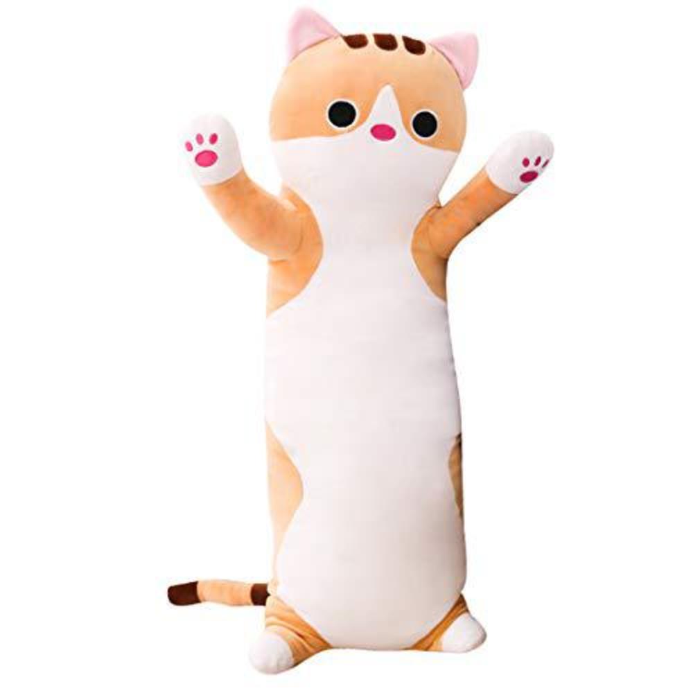 hitoshe cat stuffed animals body pillow, cat plush long pillow kitten plush  hugging pillow toy (brown,  in)