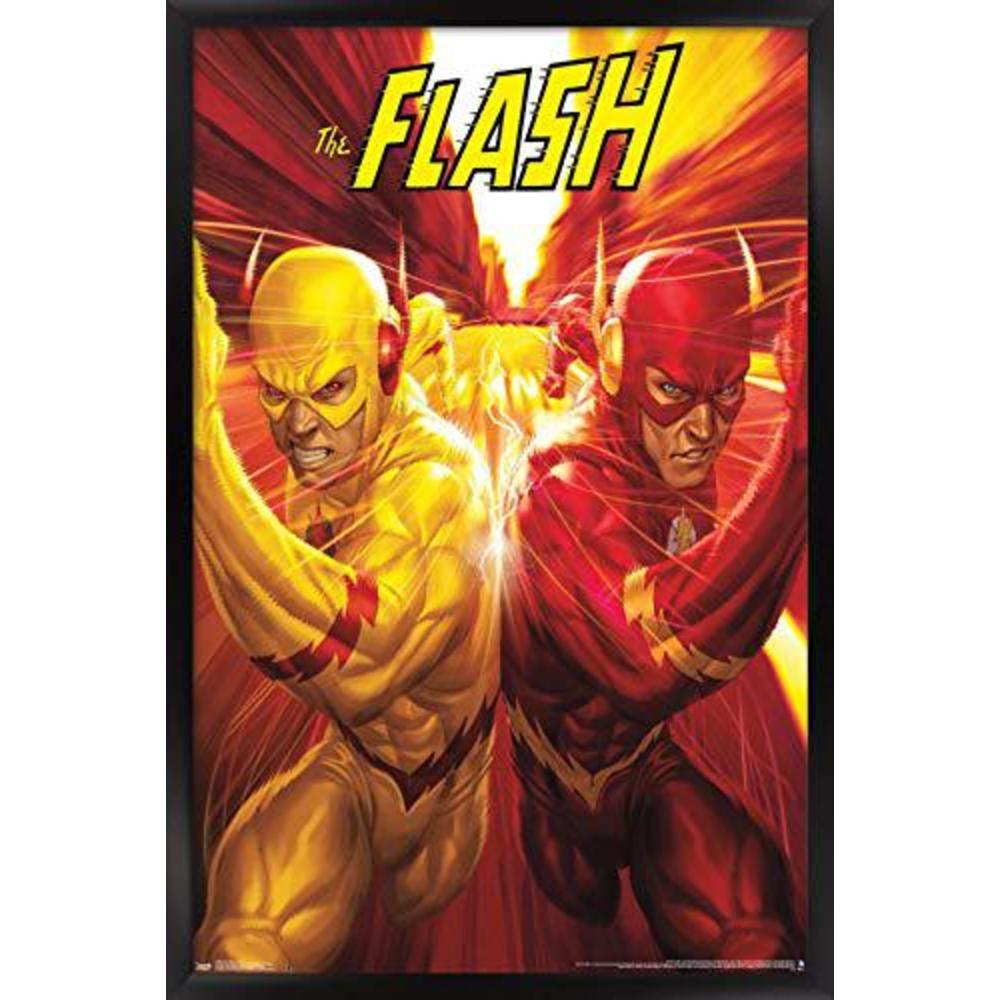trends international dc comics reverse flash-race wall poster, 14.725" x 22.375", black framed version