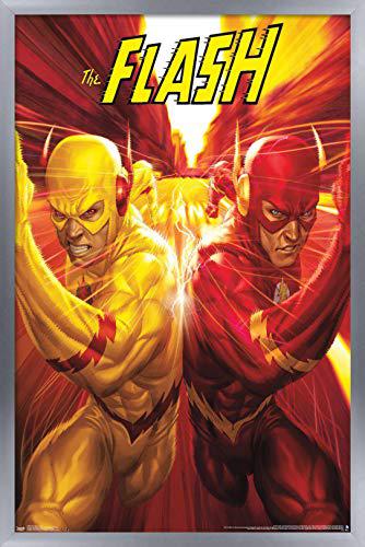 trends international dc comics reverse flash-race wall poster, 14.725" x 22.375", silver framed version