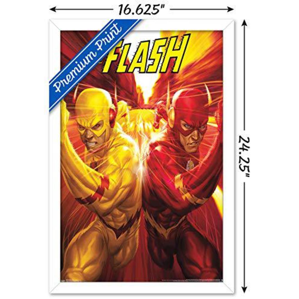 trends international dc comics reverse flash-race wall poster, 14.725" x 22.375", white framed version