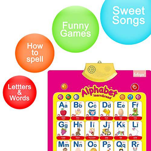 funwish ?4 pcs electronic interactive alphabet wall chart,toddler learning activities ages 2-4 electronic alphabet poster wal