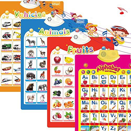 funwish ?4 pcs electronic interactive alphabet wall chart,toddler learning activities ages 2-4 electronic alphabet poster wal