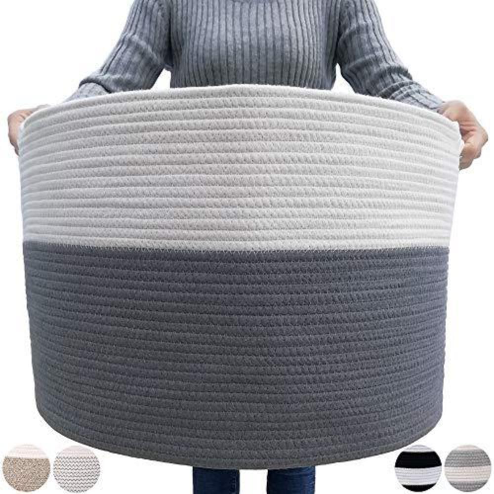 gocan extra large laundry basket 22" x 22"x 14" xxxl cotton rope woven basket for blankets storage basket with handles for li
