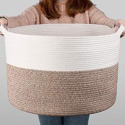 indressme xxxlarge cotton rope basket 21.7" x 21.7" x 13.8" woven baby laundry blanket basket toy basket with handle storage 
