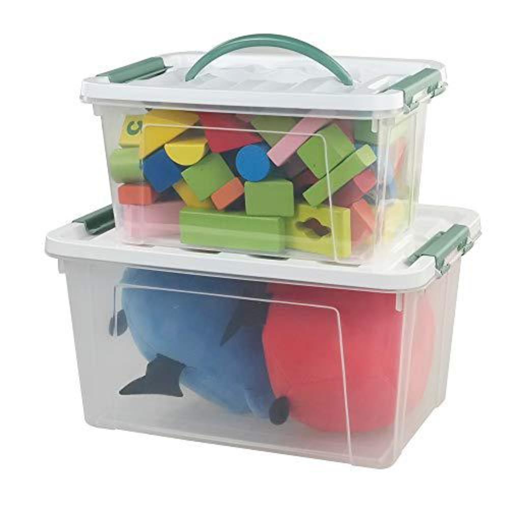 jekiyo clear latching box, plastic storage bin, 2 packs(6 quart&14 quart)