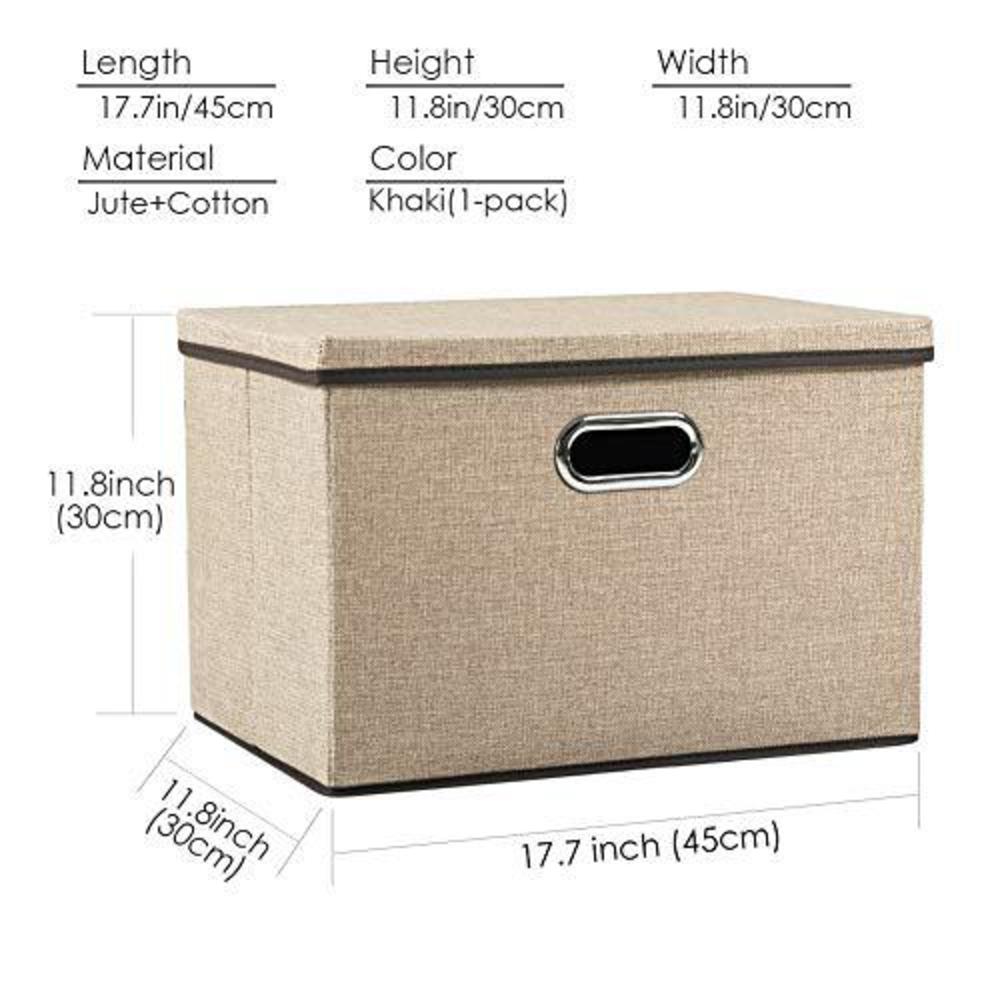 prandom large collapsible storage bins with lids [1-pack] jute fabric foldable storage boxes organizer containers baskets cub