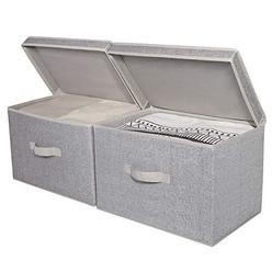 StorageWorks Storage Bin with Lid, Large Storage Baskets with lid, Decorative Storage Boxes with Lids, Gray, 2-Pack