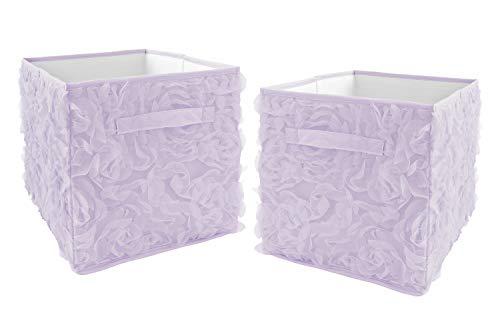 sweet jojo designs purple floral rose foldable fabric storage cube bins boxes organizer toys kids baby childrens - set of 2 -