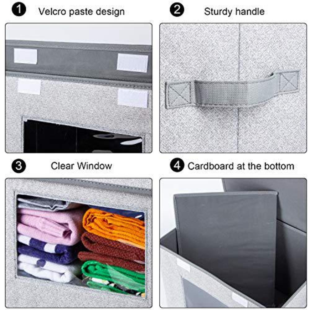 univivi foldable storage bin [4-pack] fabric storage boxes with lids large closet organizers for nursery bedroom home (gray, 