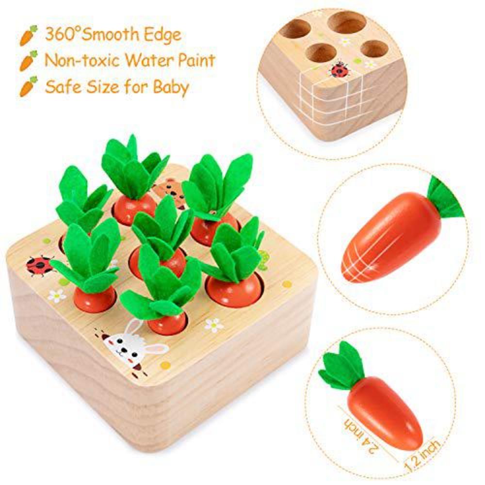 aojoys montessori toys for toddlers 1-3 years old, developmental wooden toys carrot shape size sorting game, preschool learni