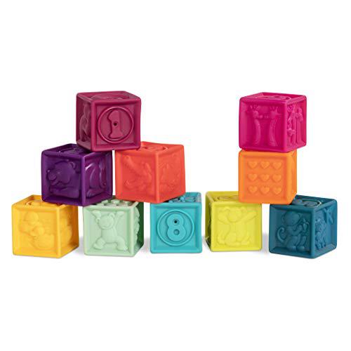 b. toys by battat baby blocks - stacking & building toys for babies - 10 soft blocks for learning numbers, shapes, colors, an