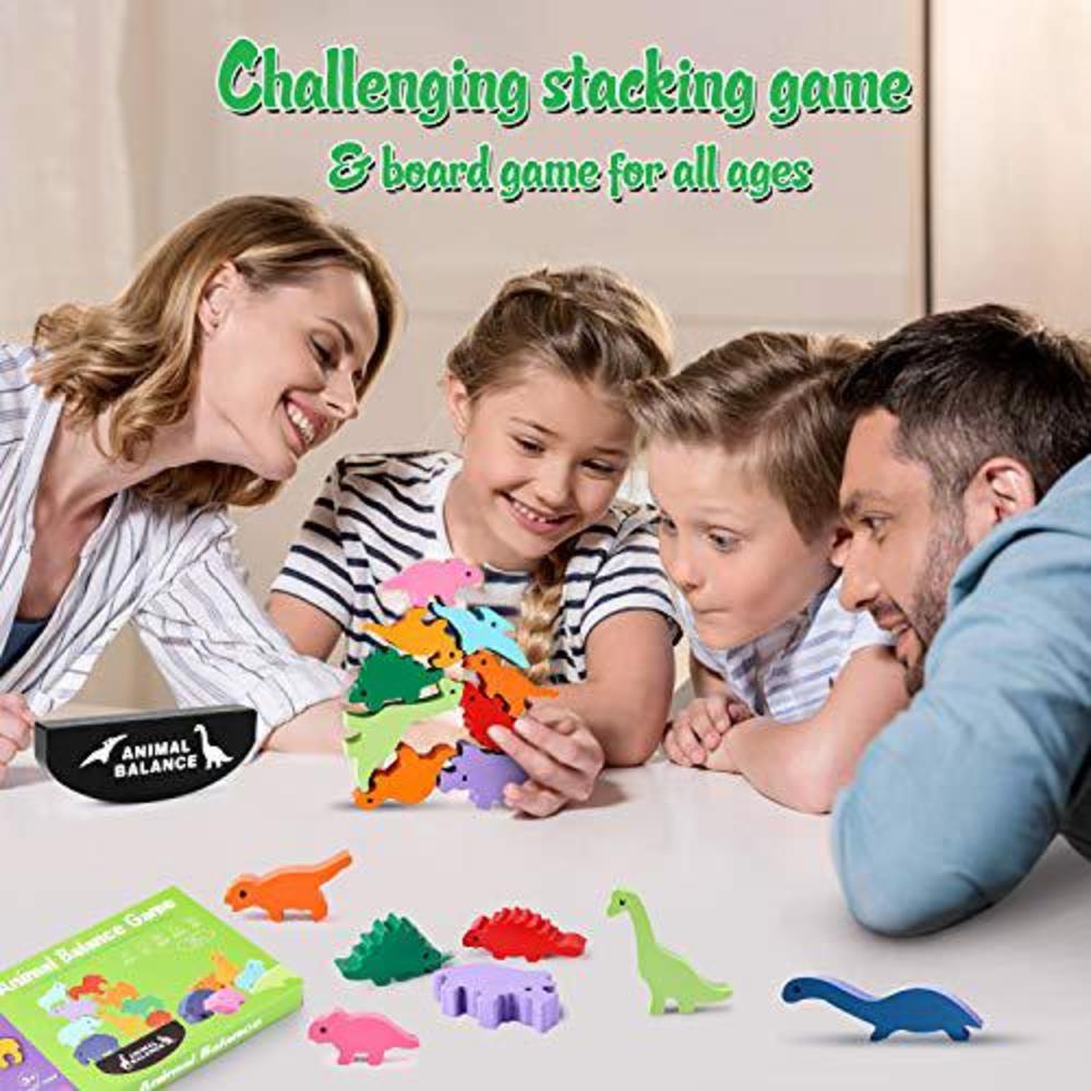 PJDRLLC toys for 4 5 6 7 year old, wooden blocks stacking toy for boys and girls, dinosaur balance toys for kids, fine motor skill to