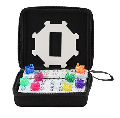 CHH double 12 mexican train number dominoes to go travel size with zip up case, hub & 8 domino trains