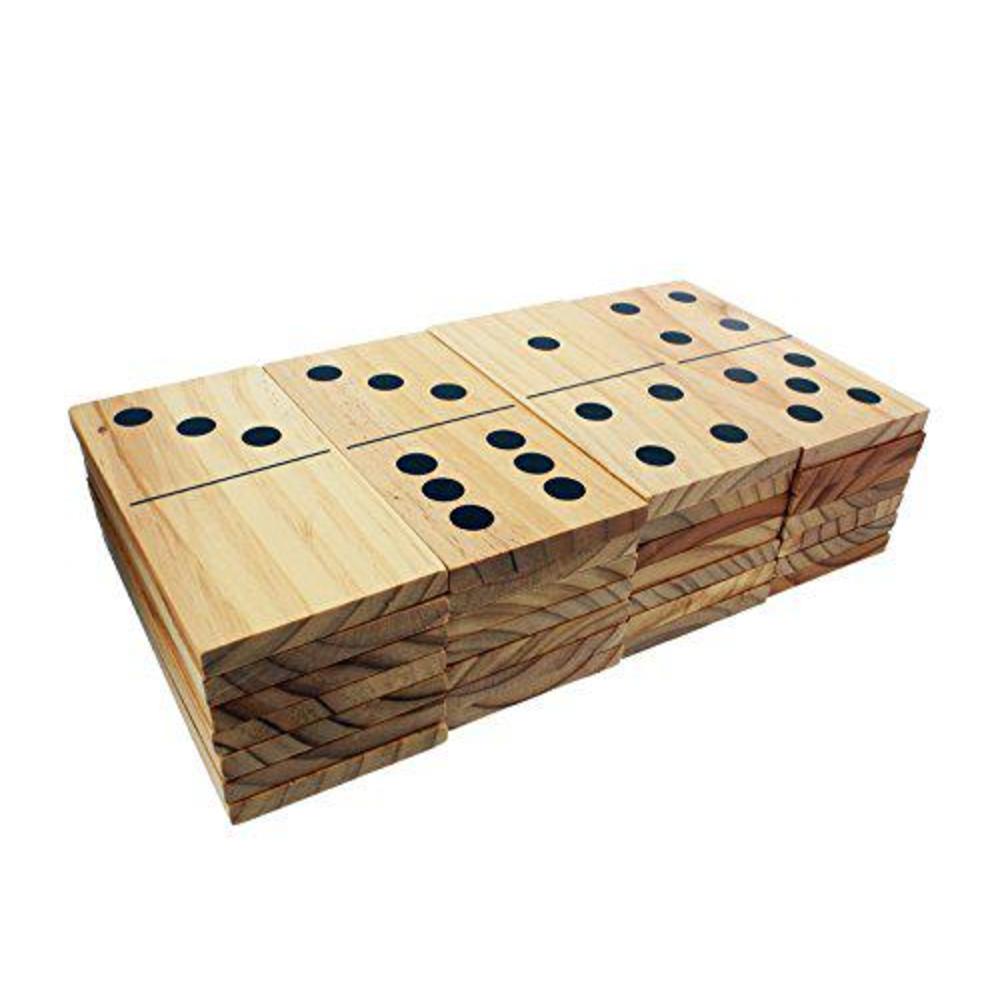 get out! giant wooden dominoes 28-piece set with bag - jumbo natural wood & black numbers - kids adults outdoor games