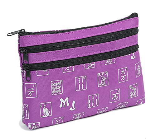 Mah Jongg Direct mah jongg purple logo pattern 3 zipper mah jong purse for mahjong card