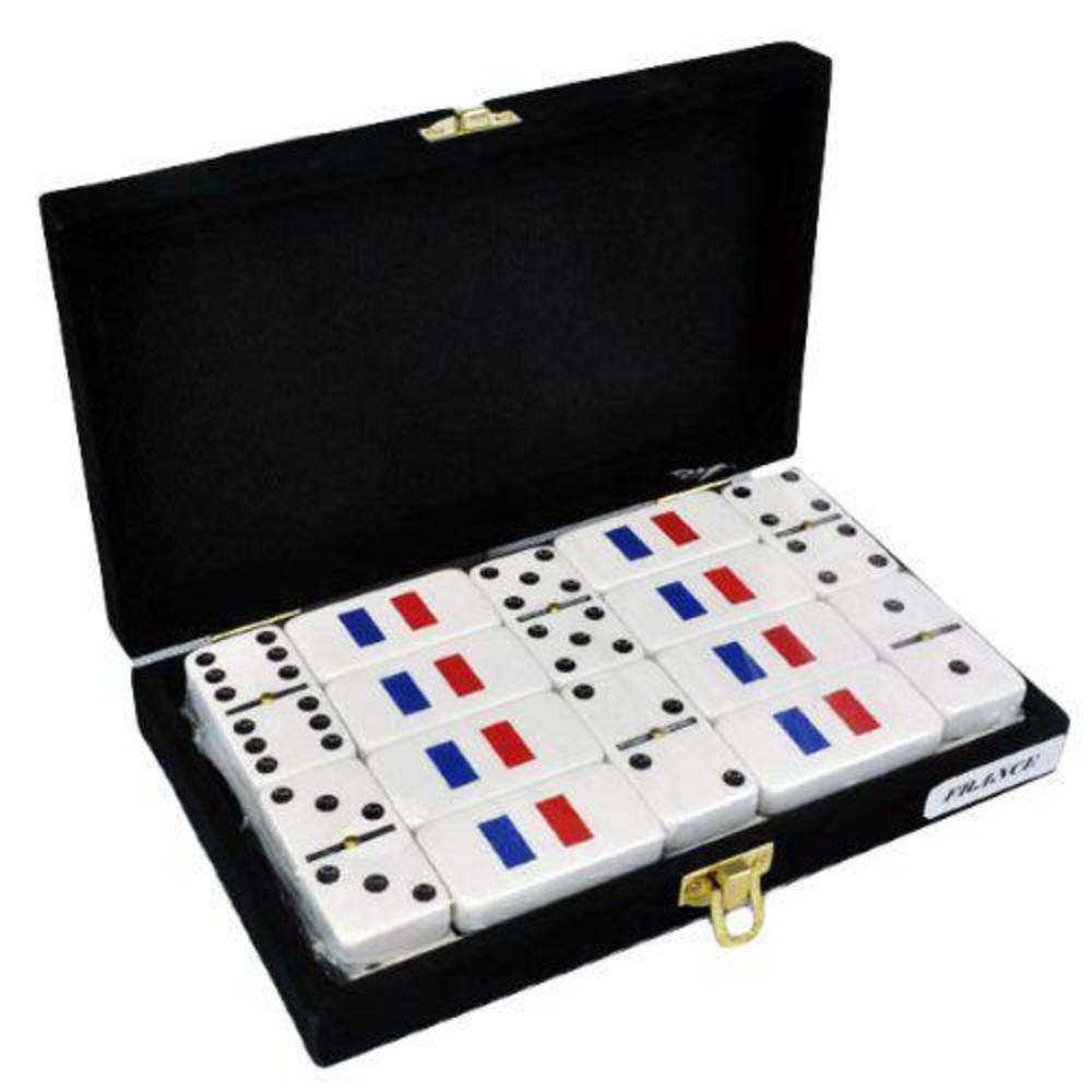 marion white double six domino with french flag engraved in velvet case