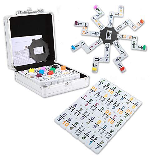 Vier verteren een beetje nolie mexican train dominoes game, double 12 dominoes set, colored number  dominoes with aluminum case