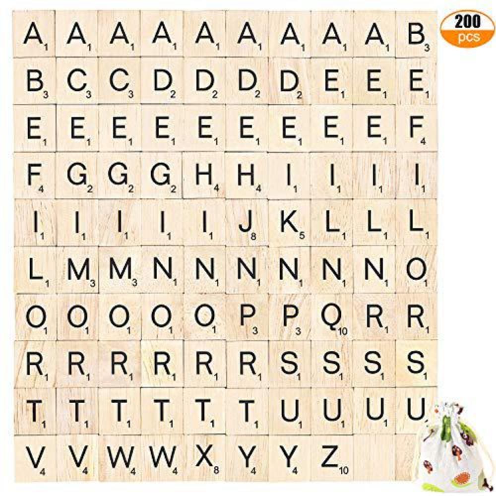 Pinowu 200pcs wooden letter tiles for scrabble crossword game - pinowu wood scrabble letters replacement for diy craft gift decorati