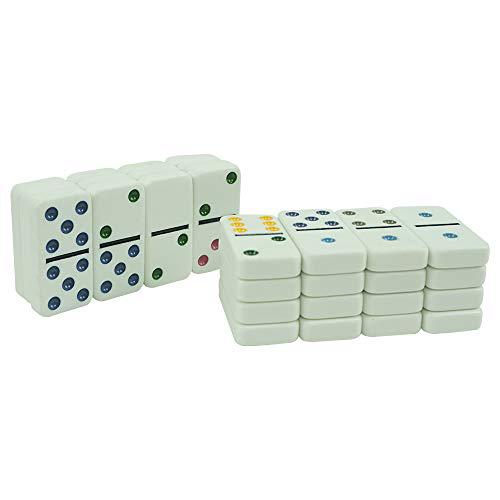 pureplay domino colored dot double 12 set,mexcian train game set with plastic pieces,set of 4 wooden trays and cotton bag, 91