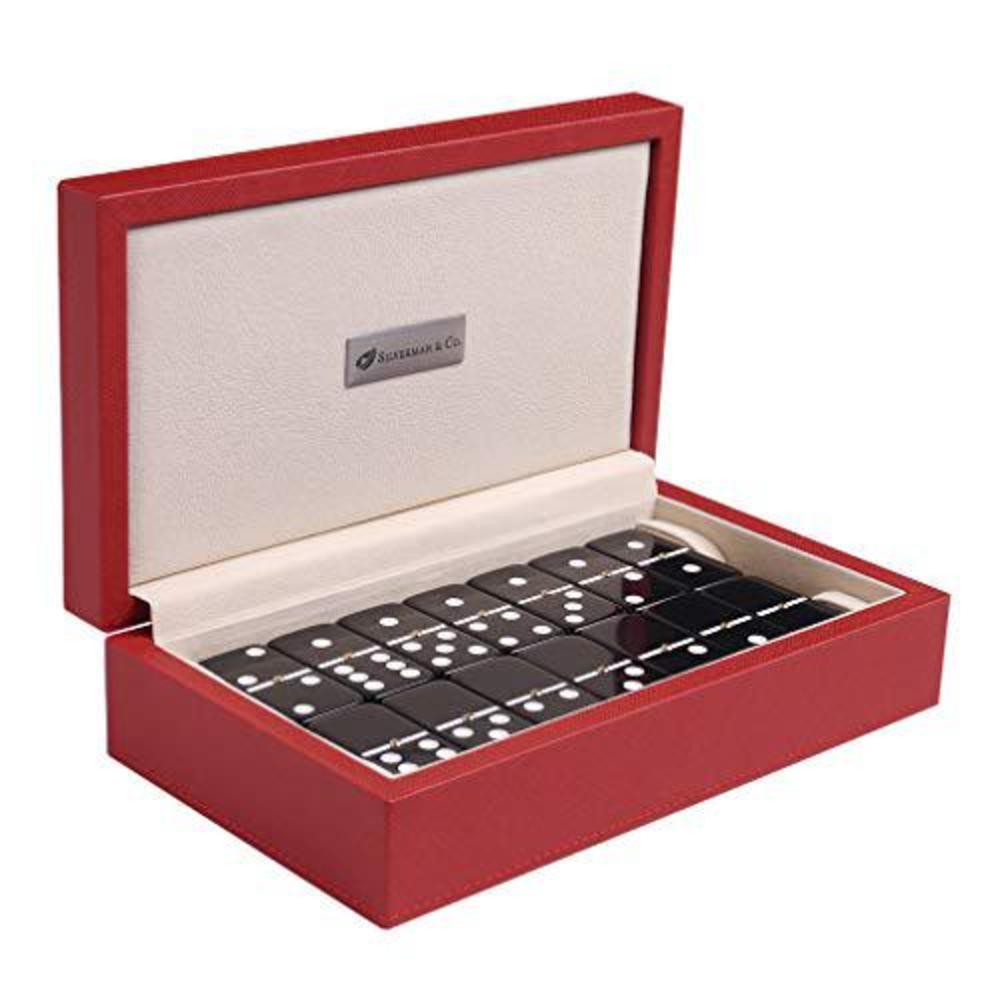 silverman & co. double 6 large black domino set - red case