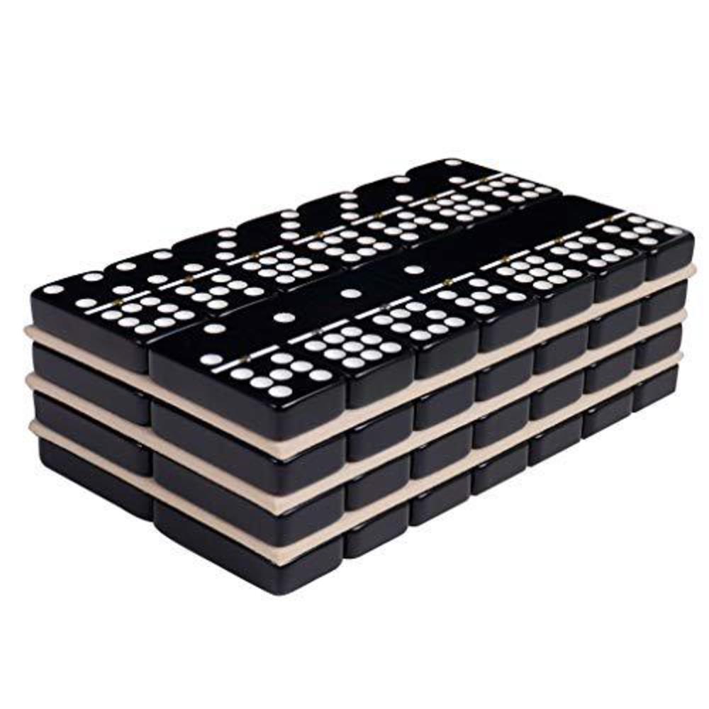 silverman & co. double 9 large black domino set - brown case