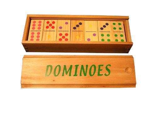 Square Root Games color wood dominoes in wooden box