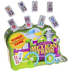 University Games dominoes mexican train, double 12 set, with color-coded numbered dominoes
