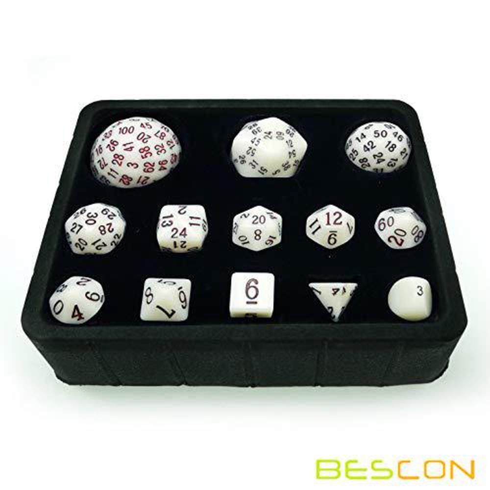 BESCON Dice bescon super glowing in dark complete polyhedral rpg dice set 13pcs d3-d100, luminous 100 sides dice set