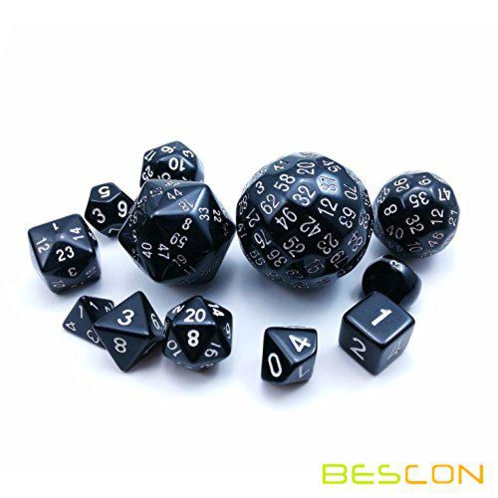 BESCON Dice bescon complete polyhedral dnd dice set 13pcs d3-d100 rpg dice set in opaque black