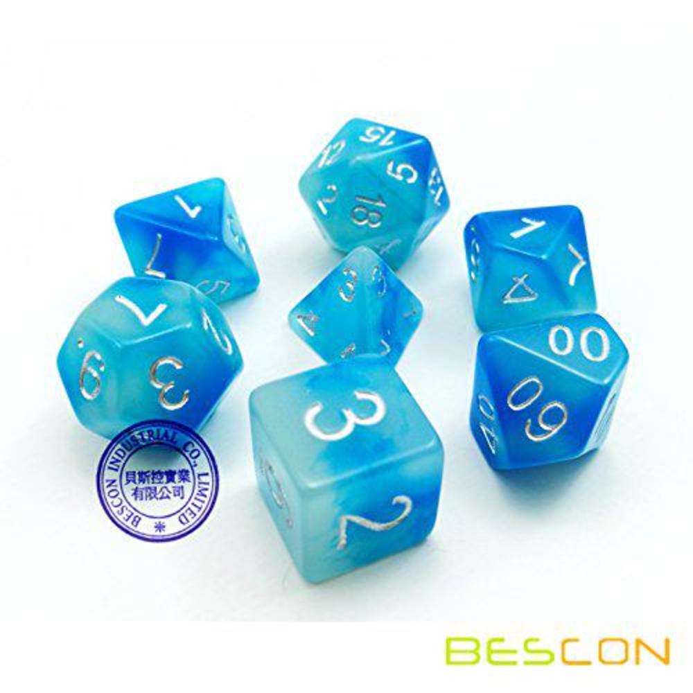 BESCON Dice bescon gemini glowing polyhedral dice 7pcs set icy rocks, luminous rpg dice set d4 d6 d8 d10 d12 d20 d%, brick box packaging