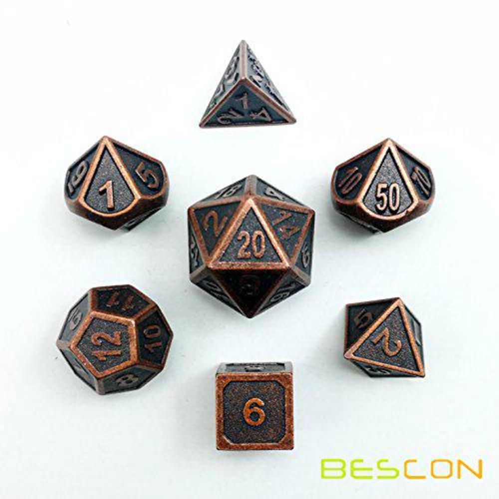 BESCON Dice bescon antique copper solid metal polyhedral dice set of 7 copper metallic rpg role playing game dice 7pcs set d4-d20