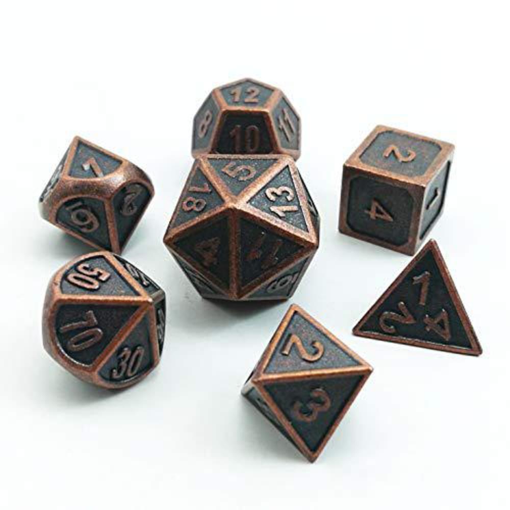 BESCON Dice bescon antique copper solid metal polyhedral dice set of 7 copper metallic rpg role playing game dice 7pcs set d4-d20