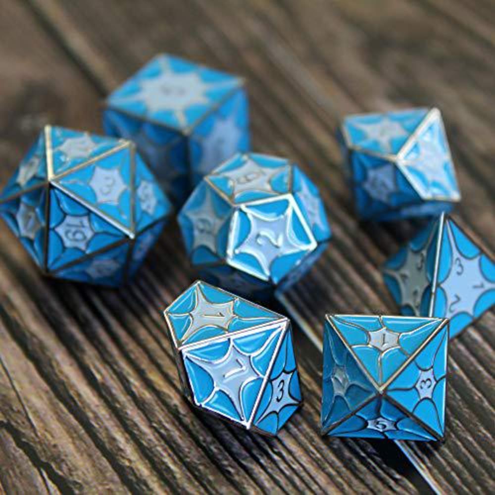 Dice Dungeons metal dragonscale blue dice set with display box || tabletop rpg for board game || 7 dice set || dungeons and dragons || d&d 