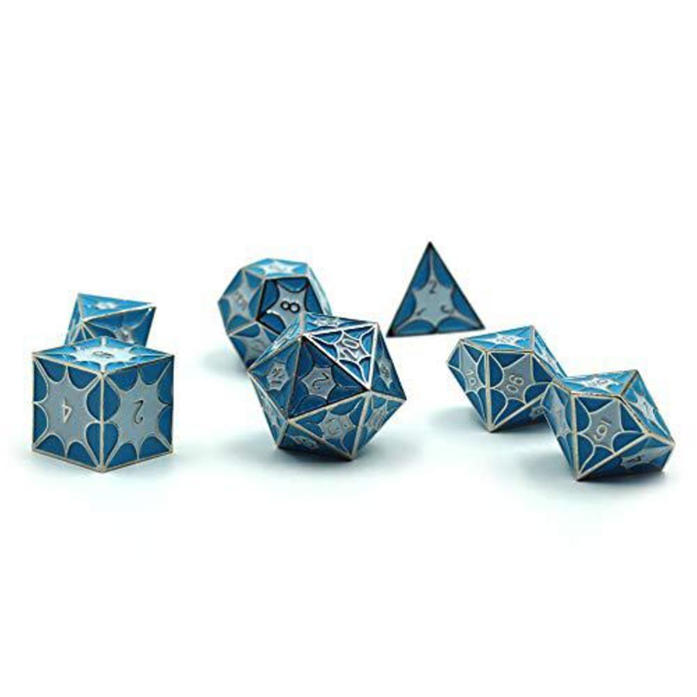 Dice Dungeons metal dragonscale blue dice set with display box || tabletop rpg for board game || 7 dice set || dungeons and dragons || d&d 