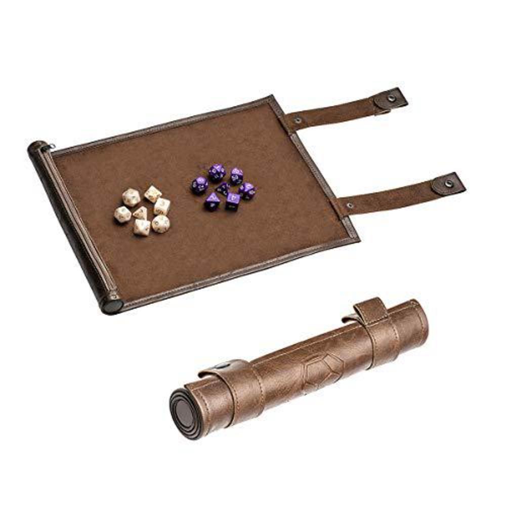PUBGAMER dice mat dice tray dice set for dnd dice, scroll dice tray and rolling mat with zipper holder, with 2x7 plastic polyhedral di