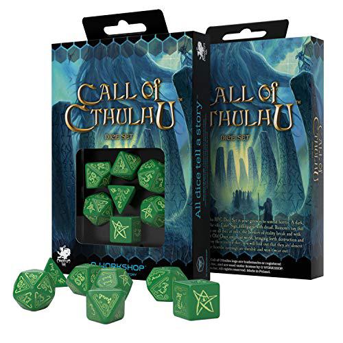 q-workshop call of cthulhu: black and green dice, set of 7
