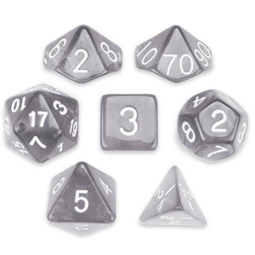 wiz dice 7 die polyhedral dice set - drowskin (translucent gray) with velvet pouch