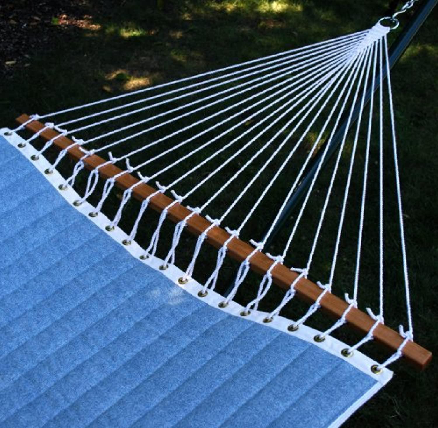 Algoma Net Company algoma 2789w-135142 two point quilted reversible hammock, tropical palm stripe blue/norway powder blue spun polyester