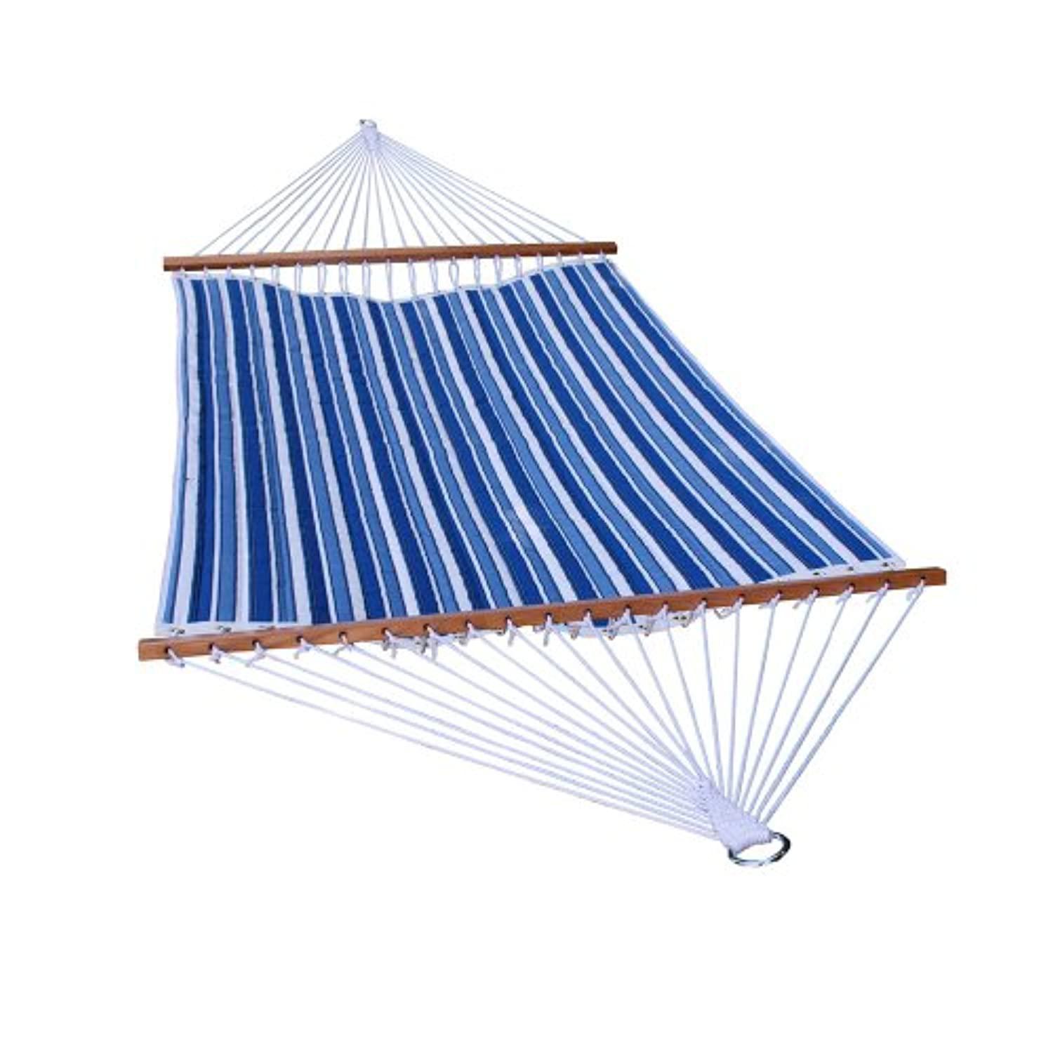 Algoma Net Company algoma 2789w-135142 two point quilted reversible hammock, tropical palm stripe blue/norway powder blue spun polyester