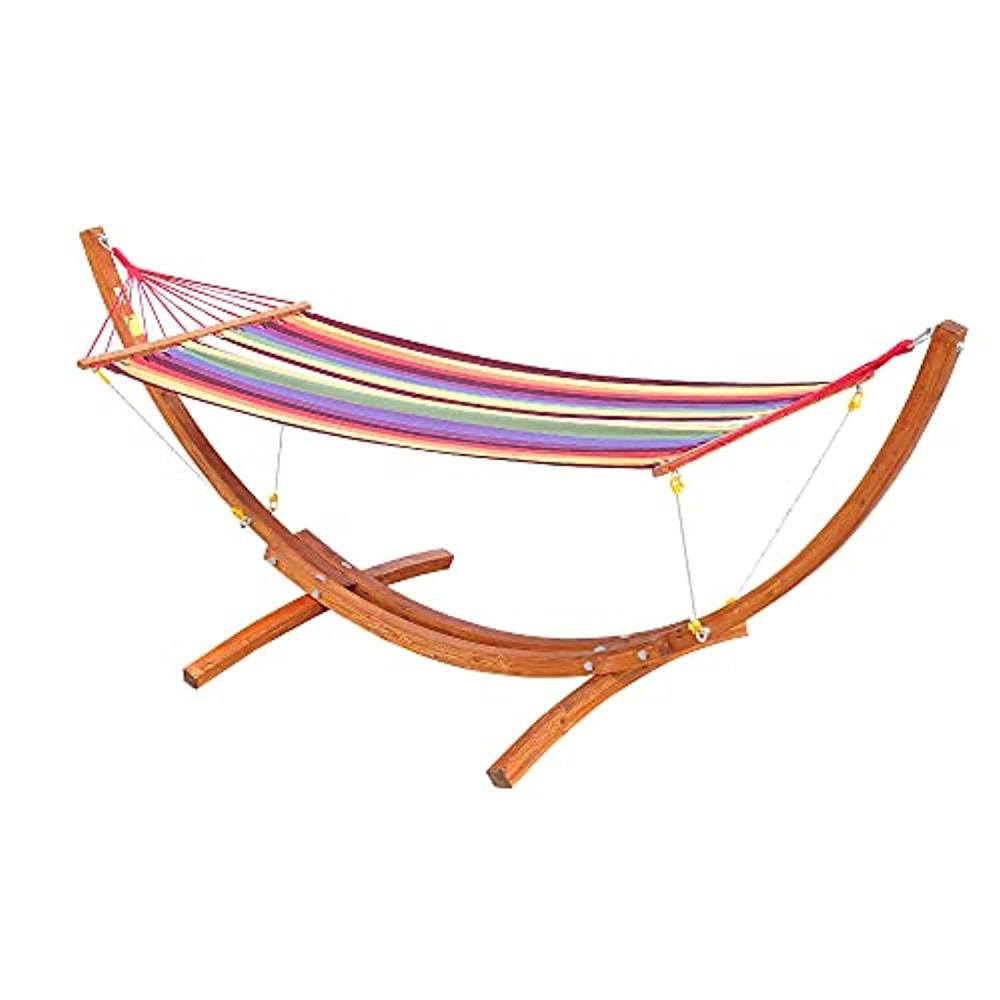 outsunny 10' hammock with wood stand, rainbow bed, heavy duty roman arc hammock for single person for patio backyard balcony 