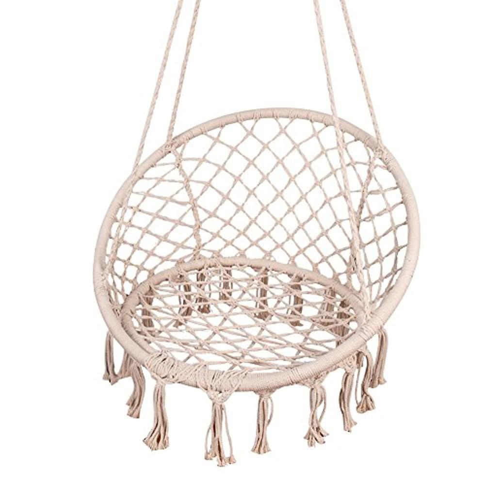 lazy daze hammocks handwoven cotton rope hammock chair macrame swing with cushion and wall/ceiling mount, 300 pounds capacity